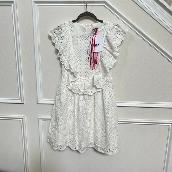 NWT MSGM Runway Eyelet Lace Mini White Dress Size M